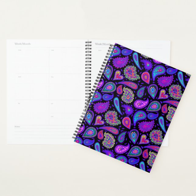Agenda Paisley morado y multicolor sobre belleza negra (Demostración)