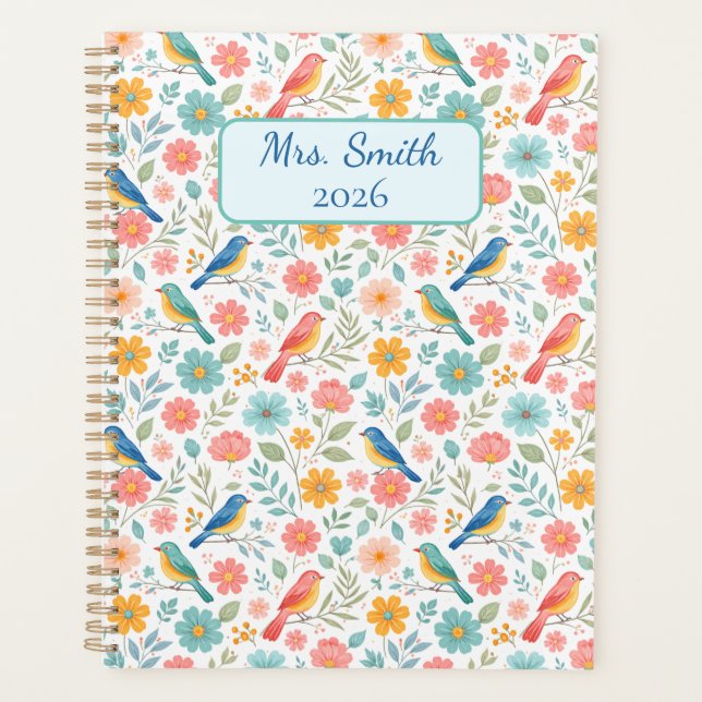 Agenda Pajaritos Dulces y Flores de Primavera Pastel (Anverso)