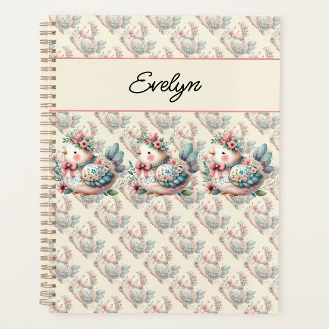 Agenda Pájaro folclórico con encanto Pastel Boho (Anverso)