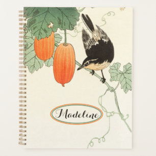Agenda Pájaro impreso en bloque japonés y fruta Naranja