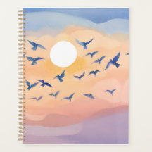 Pájaros en Vuelo | Acuarela de Naturaleza Atardece