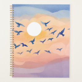Agenda Pájaros en Vuelo | Acuarela de Naturaleza Atardece