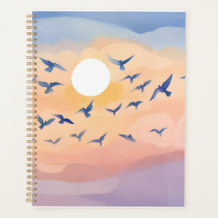 Agenda Pájaros en Vuelo   Acuarela de Naturaleza Atardece