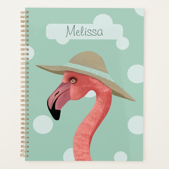 Agenda Pájaros rosados Flamingo con puntos de polka jugue (Anverso)
