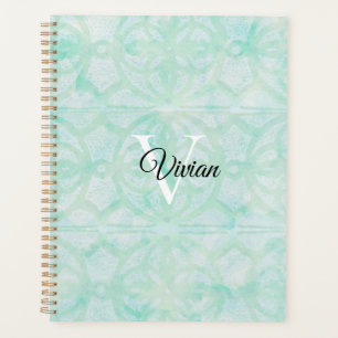 Agenda Pale Jade Green Batik Elegante Monograma Nombre