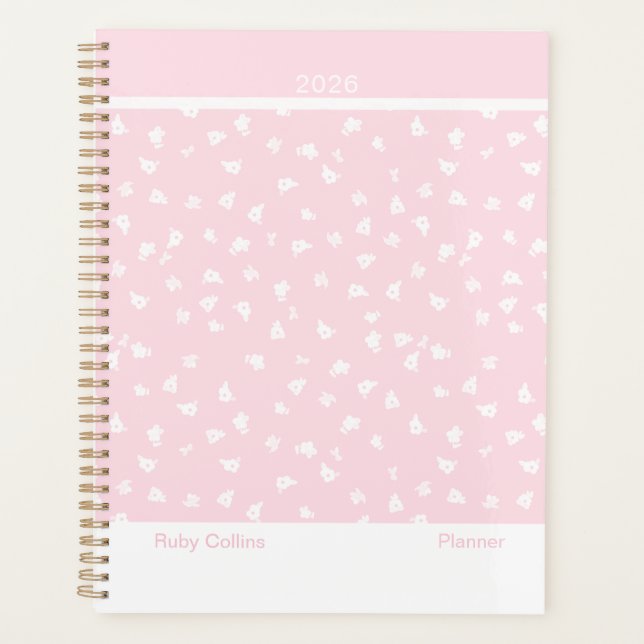Agenda Pale Pink Feminine Minimalist Floral Large (Anverso)