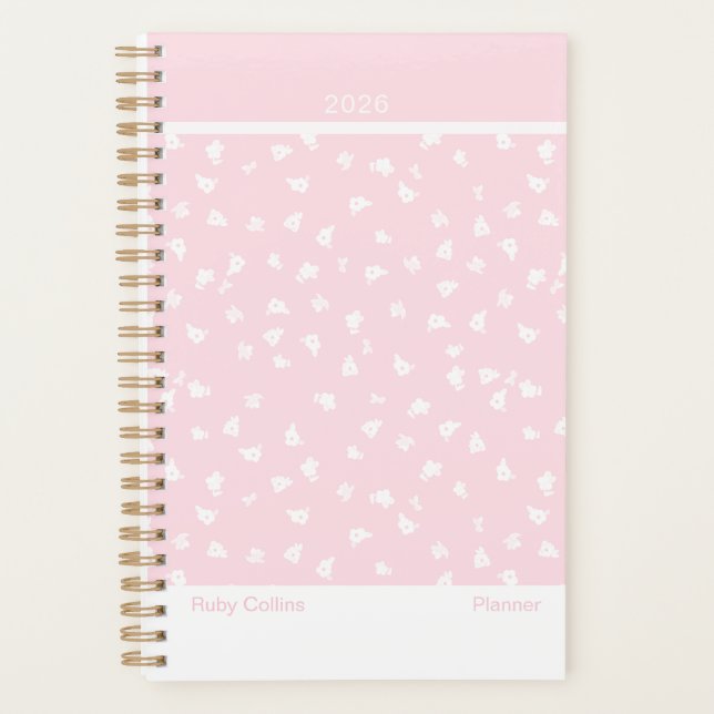 Agenda Pale Pink Feminine Minimalist Floral Planner (Anverso)