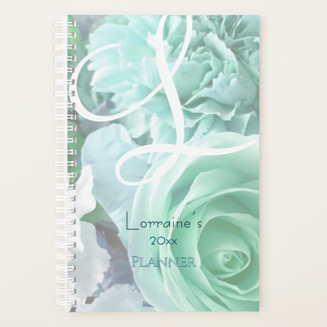 Agenda Pale Teal Rose Planner (Anverso)