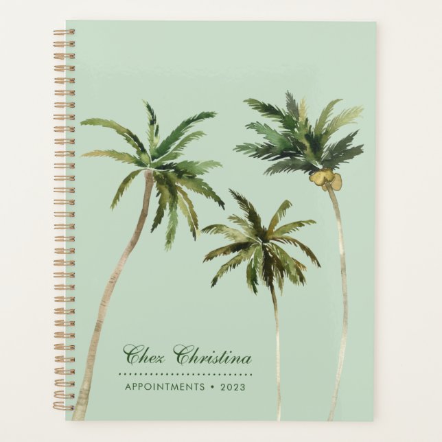 Agenda Palm de color de agua tropical verde personalizado (Anverso)