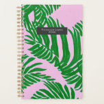 Agenda Palm Preppy Sale De Rosa Y Verde<br><div class="desc">Hojas de palma verdes sobre fondo rosado.</div>