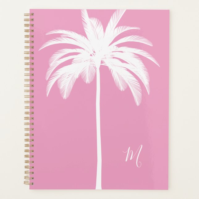 Agenda Palm Tree Vintage White Pink Tropical Elegante (Anverso)