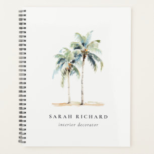 Agenda Palmeras Tropicales Costeras Acuarela Azul Verde