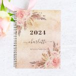 Agenda Pampas grass rose gold florals name 2023<br><div class="desc">A rustic rose gold and pink faux metallic looking background. Decorated with rose gold,  pink florals,  pampas grass. Personalize and add a name,  title and year.  The name is written with a modern hand lettered style script.</div>