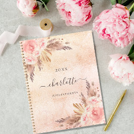 Agenda Pampas hierba rosa oro floral nombre 2025