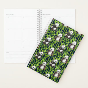 Agenda Panda Con Patrón De Acuarela De Bambú