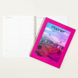 Agenda Panorama de garabatos rojo y rosa Planner
