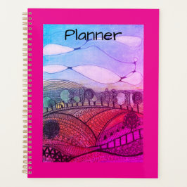 Agenda Panorama de garabatos rojo y rosa Planner
