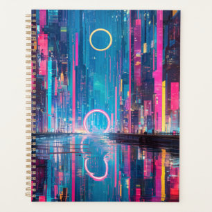 Agenda Panorama nocturno futurista y vibrante de la ciuda