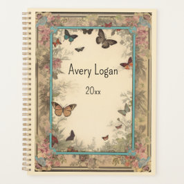 Agenda Papel de época con flores y mariposas
