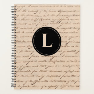 Agenda Papel de letra antiguo Monograma negro de escritor