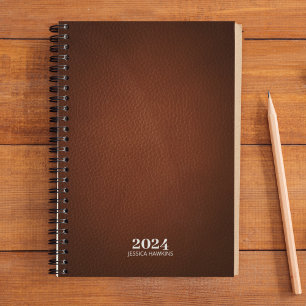 Agenda Papelería personal ・ Cuero marrón 202x semanal