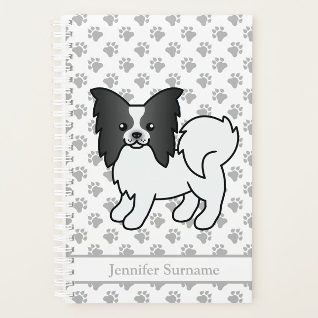 Agenda Papillon blanco y negro perro de dibujos animados  (Anverso)