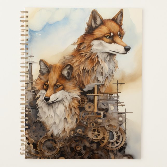 Agenda Par rojo Pareja Steampunk Watercolor 3 (Anverso)