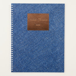 Agenda Parche moderno de cuero textil de denim azul oscur