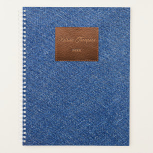 Agenda Parche moderno de cuero textil de denim azul oscur