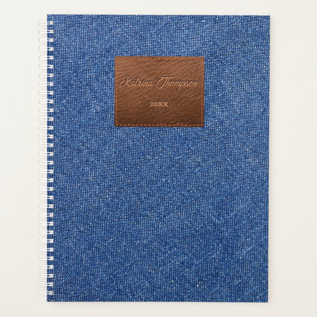 Agenda Parche moderno de cuero textil de denim azul oscur (Anverso)