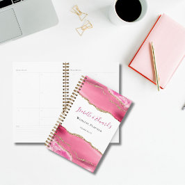 Agenda Pareja de boda de piedra de ágata elegante rosa y 