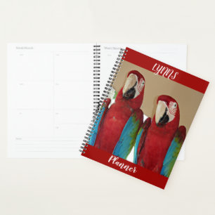 Agenda Pareja de Guacamayas Rojas Diseño Tropical Rojo