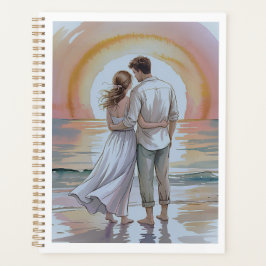 Agenda Pareja en la playa al atardecer