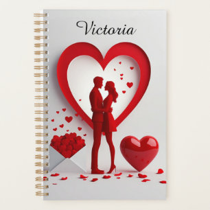 Agenda Pareja Romántica de Rojo Abrazándose Dentro de un 