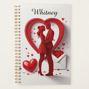 Agenda Pareja Romántica de Rojo Abrazándose Dentro de un 