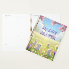 Agenda Pascua de lavanda Lindo conejo blanco Floral Prima