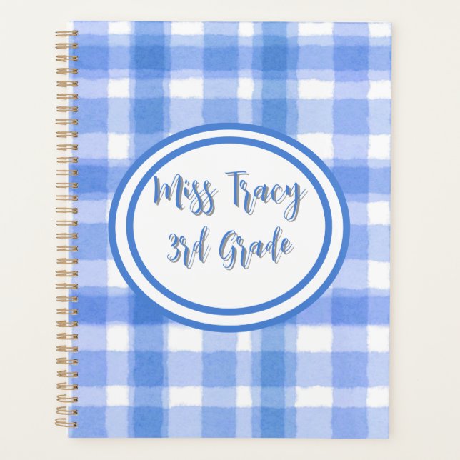 Agenda Pastel Blue Plaid Custom Planner (Anverso)
