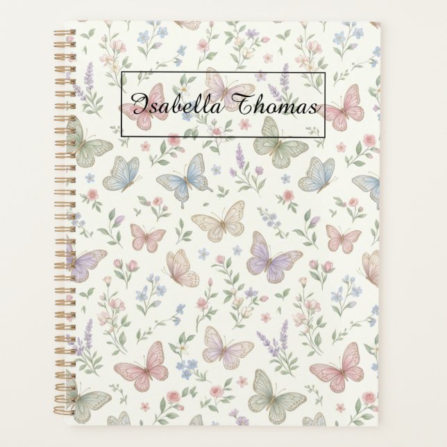 Agenda Pastel Butterfly Floral Notebook Cover Background (Anverso)
