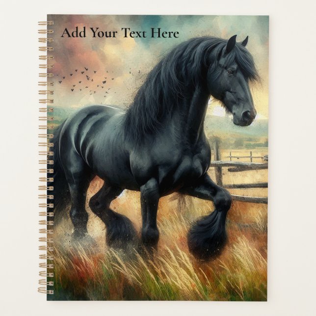 Agenda Pastel de Caballo Negro Fresian Valla Rústica (Anverso)