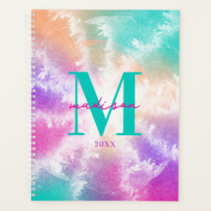 Agenda Pastel de tinte rosado Naranja Verde azulado Monog