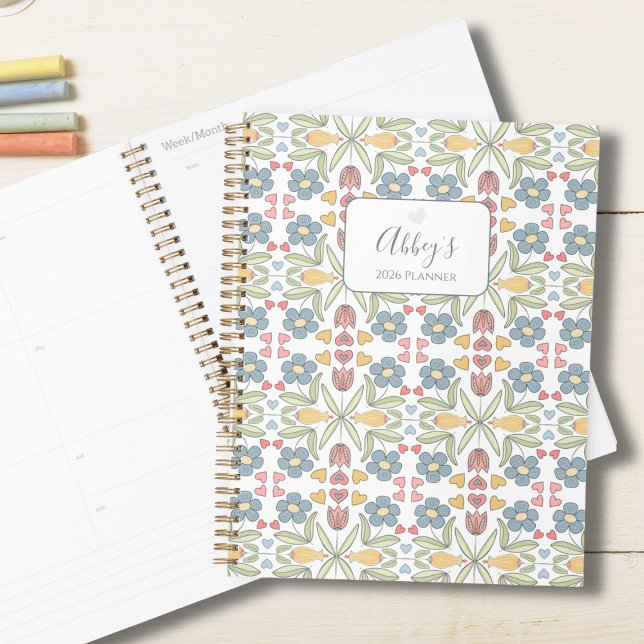 Agenda Pastel Floral & Heart Planner for Teens & Tweens (Personalized Folk-Art Inspired Planner for Her)