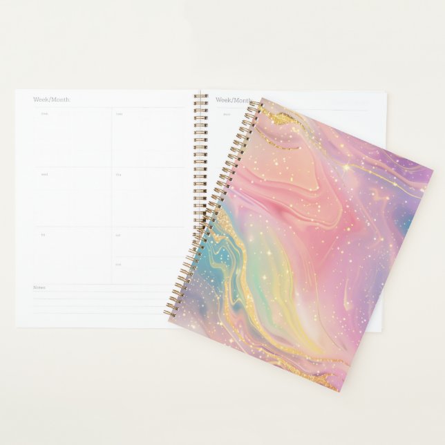 Agenda Pastel Marble Planner with Gold Sparkles (Demostración)