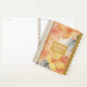 Agenda Pastel Naranja Amarillo Hibiscus Monthly Planner 2