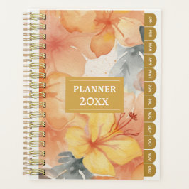 Agenda Pastel Naranja Amarillo Hibiscus Monthly Planner 2