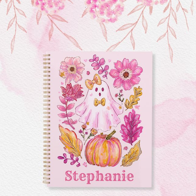 Agenda Pastel Pink Halloween Ghost with Custom Name (Subido por el creador)