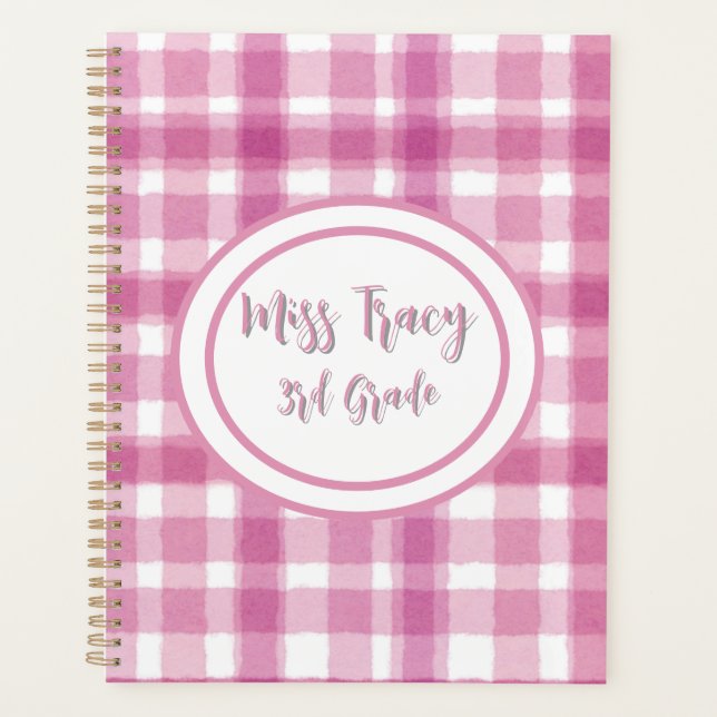 Agenda Pastel Pink Plaid Custom  (Anverso)