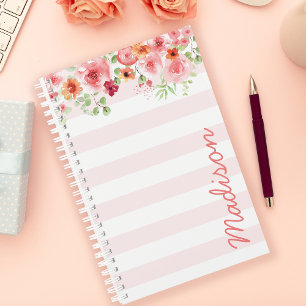 Agenda Pastel Rosa Floral de Acuarela Personalizada con R