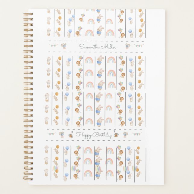 Agenda Pastel White Animal Themed Sequential Lions Rabbit (Anverso)