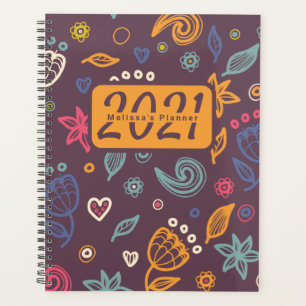 Agenda Patrón abstracto botánico corto año personalizado