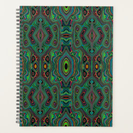 Agenda Patrón abstracto retro alucinante de negro y verde